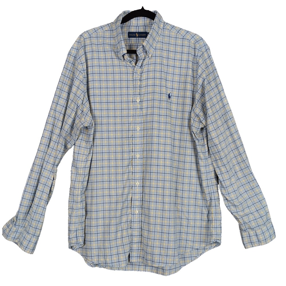 Polo Ralph Lauren Men's Long‎ Sleeve Button Down Cotton Shirt XL Blue and Yellow